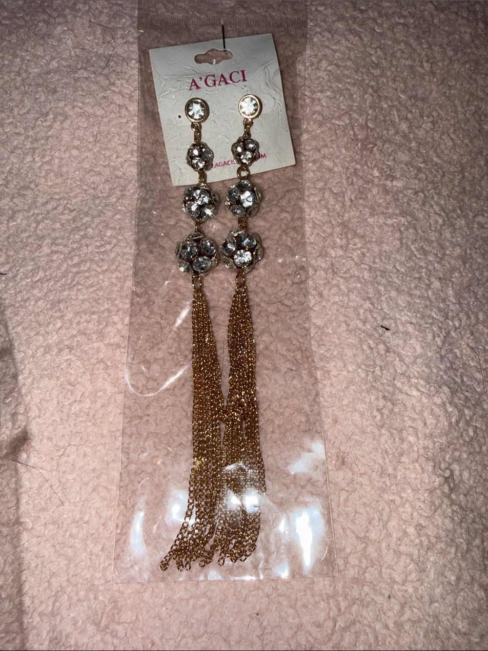 a'gaci Gold Crystal Tassel Drop Earrings